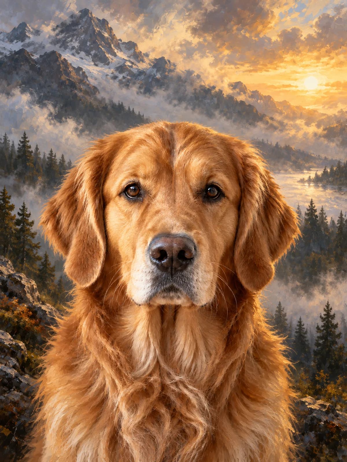 Cartel de Cine — Luz dramática, un cielo de cine y tu mascota como héroe de la historia.